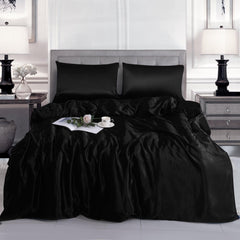 Luxury 3 Piece Bedding Set with Pillowcases-Black Satin Duvet Cover Set