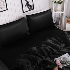 Luxury 3 Piece Bedding Set with Pillowcases-Black Satin Duvet Cover Set