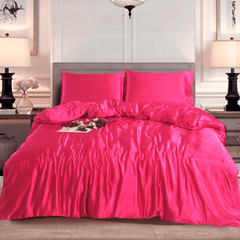 MILLPRICE 3PCS Satin Duvet Cover Set Fuchsia - Luxury Soft Hypoallergenic