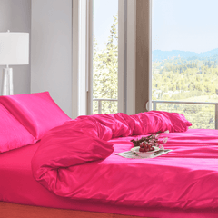 MILLPRICE 3PCS Satin Duvet Cover Set Fuchsia - Luxury Soft Hypoallergenic