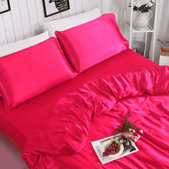 MILLPRICE 3PCS Satin Duvet Cover Set Fuchsia - Luxury Soft Hypoallergenic