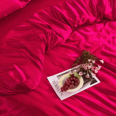 MILLPRICE 3PCS Satin Duvet Cover Set Fuchsia - Luxury Soft Hypoallergenic