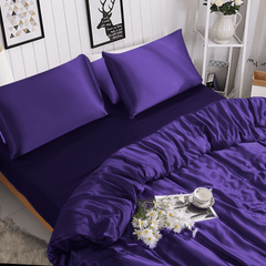 Luxury 3 PCS Satin Silk Duvet Set – Deep Purple Bedding Collection