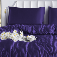 Luxury 3 PCS Satin Silk Duvet Set – Deep Purple Bedding Collection