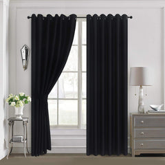 Insulated Thermal Blackout Curtains - Heavy Thick, Eyelet Ring Top Pair with Tie Backs