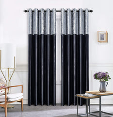 Crushed Velvet Faux Silk Curtains - Fully Lined with Eyelet Ring Top