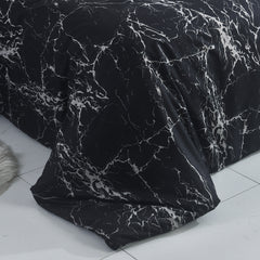 Obsidian Marble Luxe 4-Piece Bedding Set – Duvet Cover, Fitted Sheet & 2 Pillowcases.