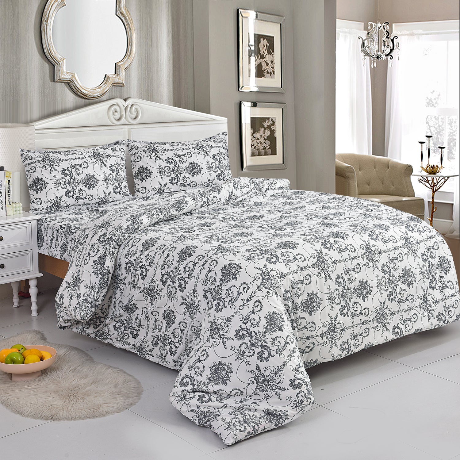 4 PCS Duvet Cover Set with Pillowcases and Matching Fitted Sheet 16 Design
