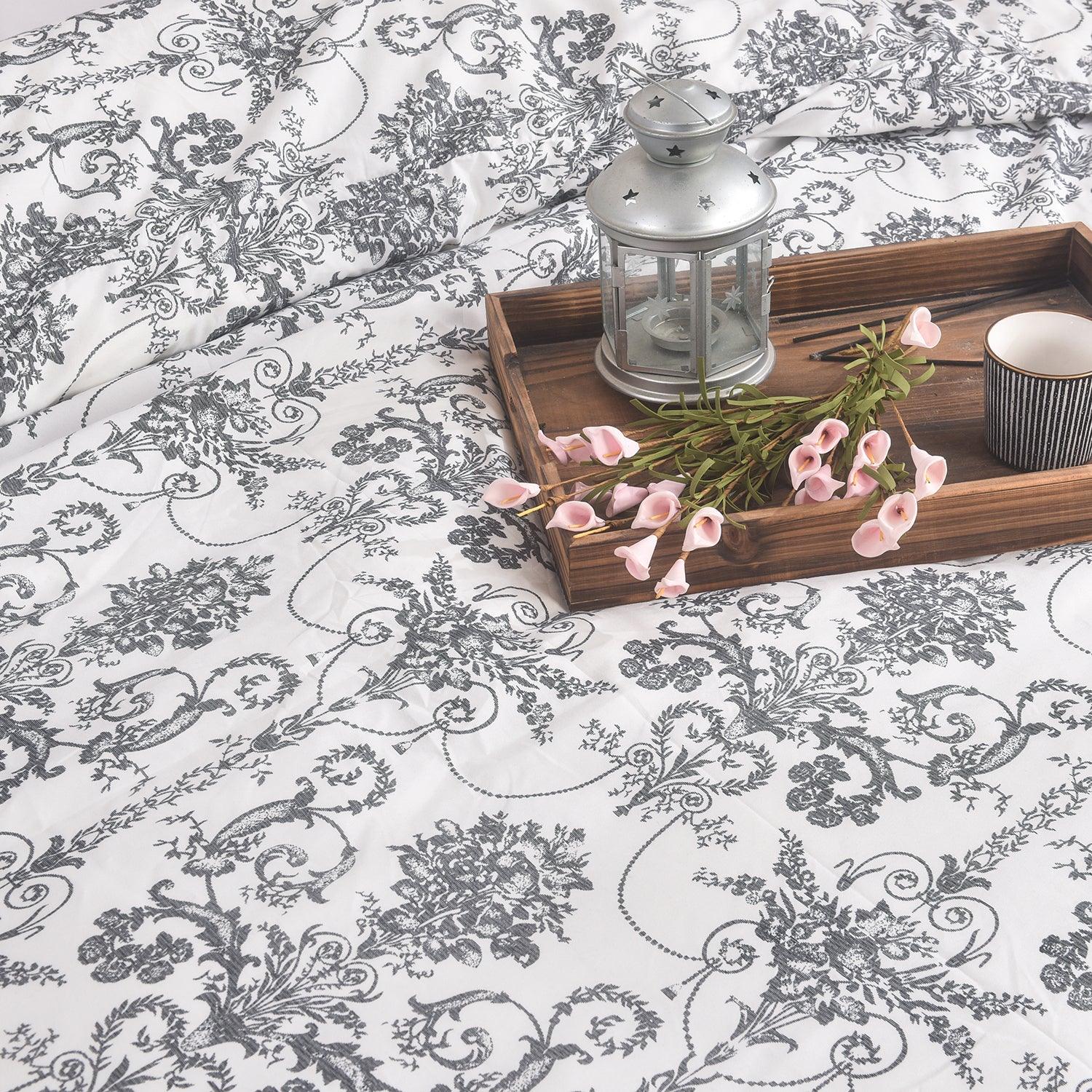 4 Piece Luxury Microfibre Bedding - Ivory Grace Floral Duvet Set