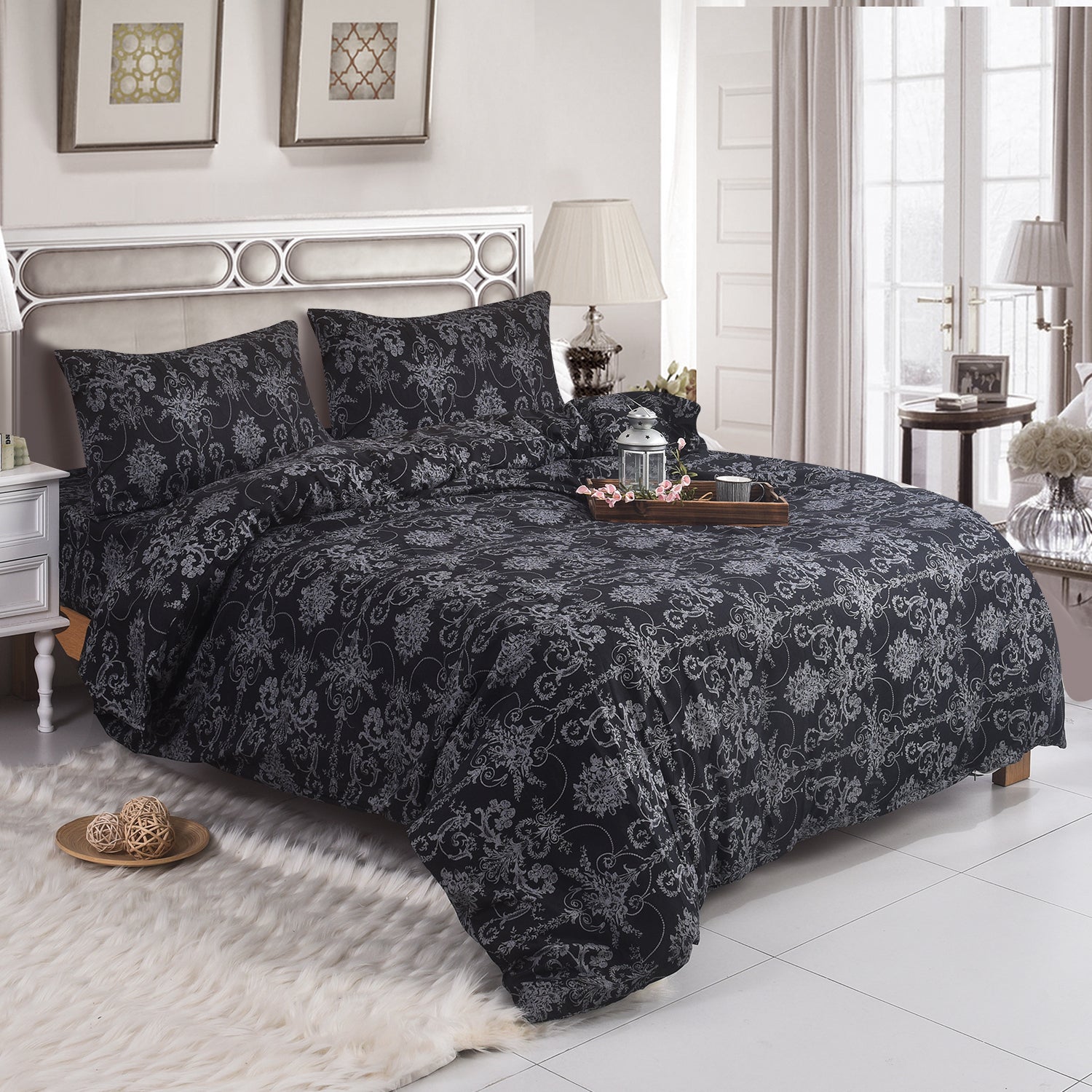 4 PCS Duvet Cover Set with Pillowcases and Matching Fitted Sheet 16 Design