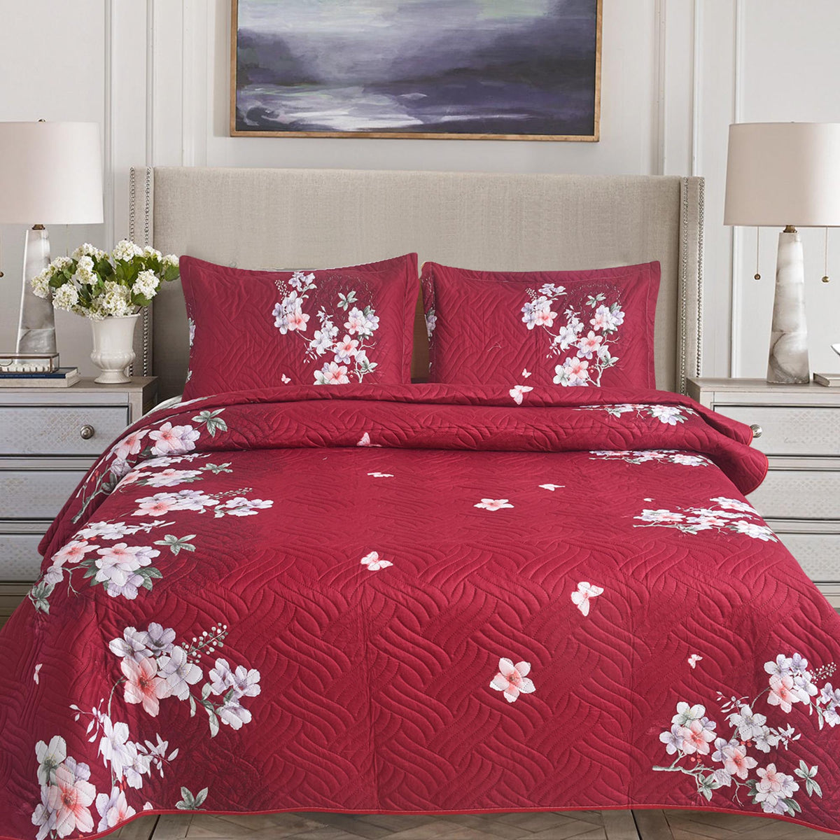 MillPrice Quilted 3-Piece Bedspread Set – Elegant Layered Comfort with Coordinated Pillowcases