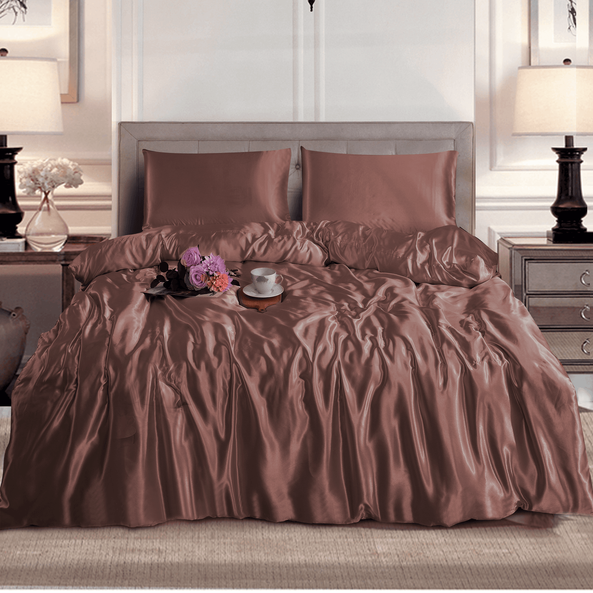 3PCS Satin Duvet Cover Set - Luxurious Hypoallergenic All-Season Bedding