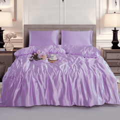 Elegant 3PC Lilac Satin Bedding Set - Silky Duvet Cover and Pillowcases