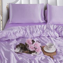 Elegant 3PC Lilac Satin Bedding Set - Silky Duvet Cover and Pillowcases