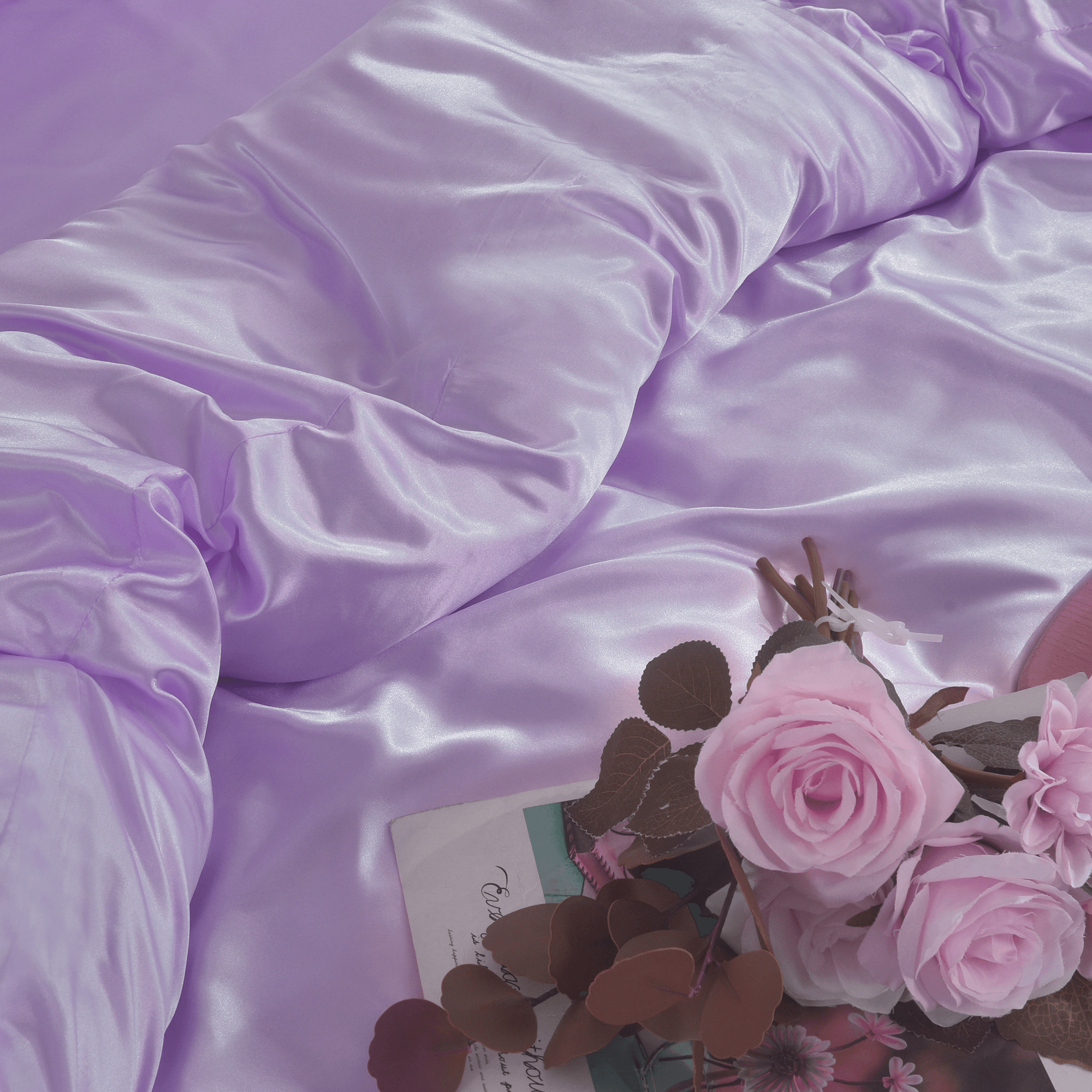 Elegant 3PC Lilac Satin Bedding Set - Silky Duvet Cover and Pillowcases