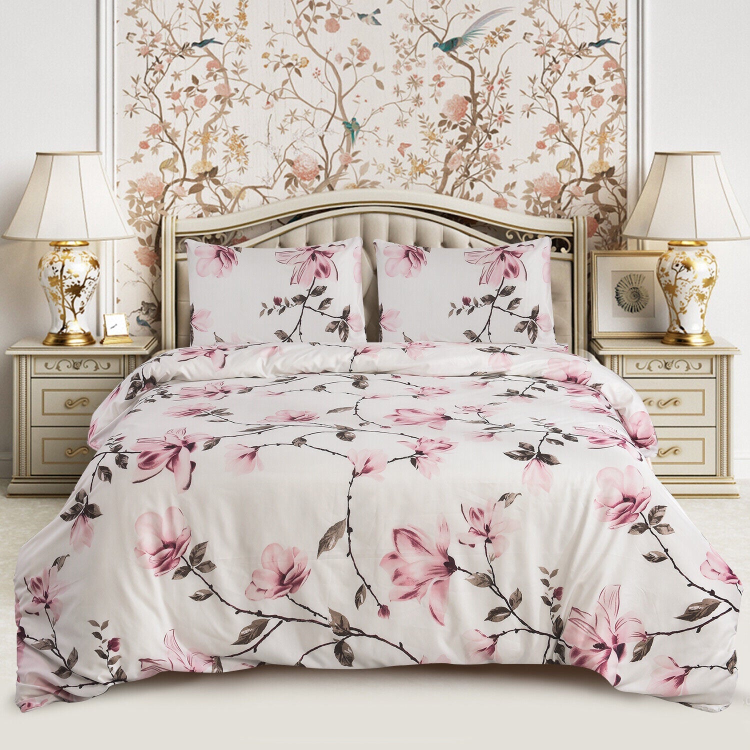 4 PCS Duvet Cover Set with Pillowcases and Matching Fitted Sheet 16 Design