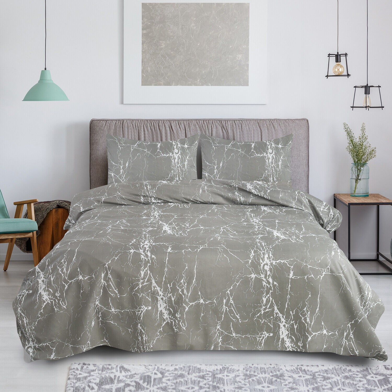 4 PCS Duvet Cover Set with Pillowcases and Matching Fitted Sheet 16 Design