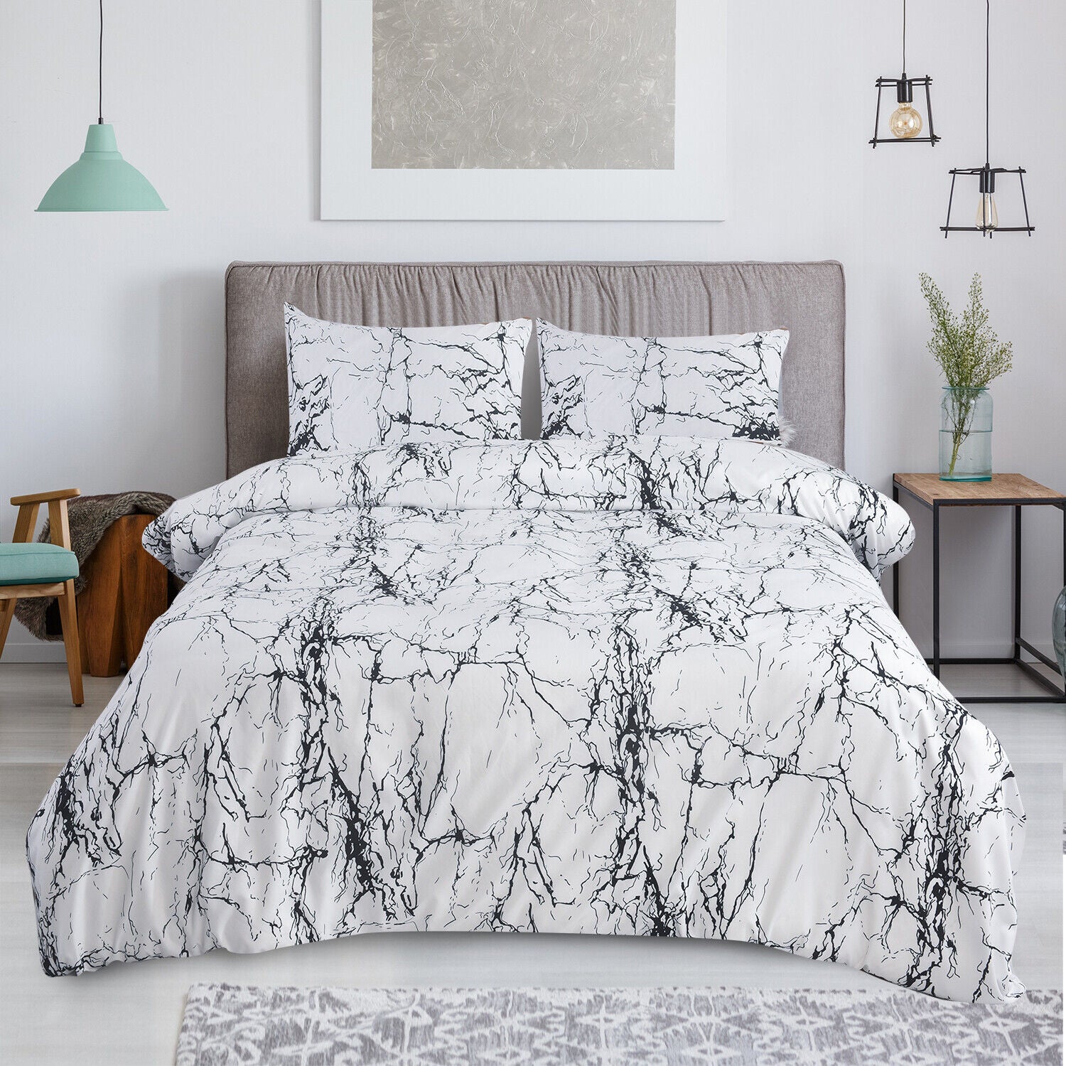4 PCS Duvet Cover Set with Pillowcases and Matching Fitted Sheet 16 Design