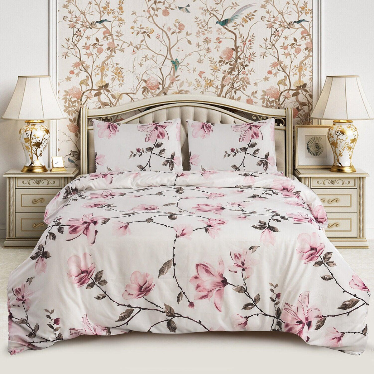 4 Piece Soft Duvet Cover- Magnolia Dream Floral Bedding Set
