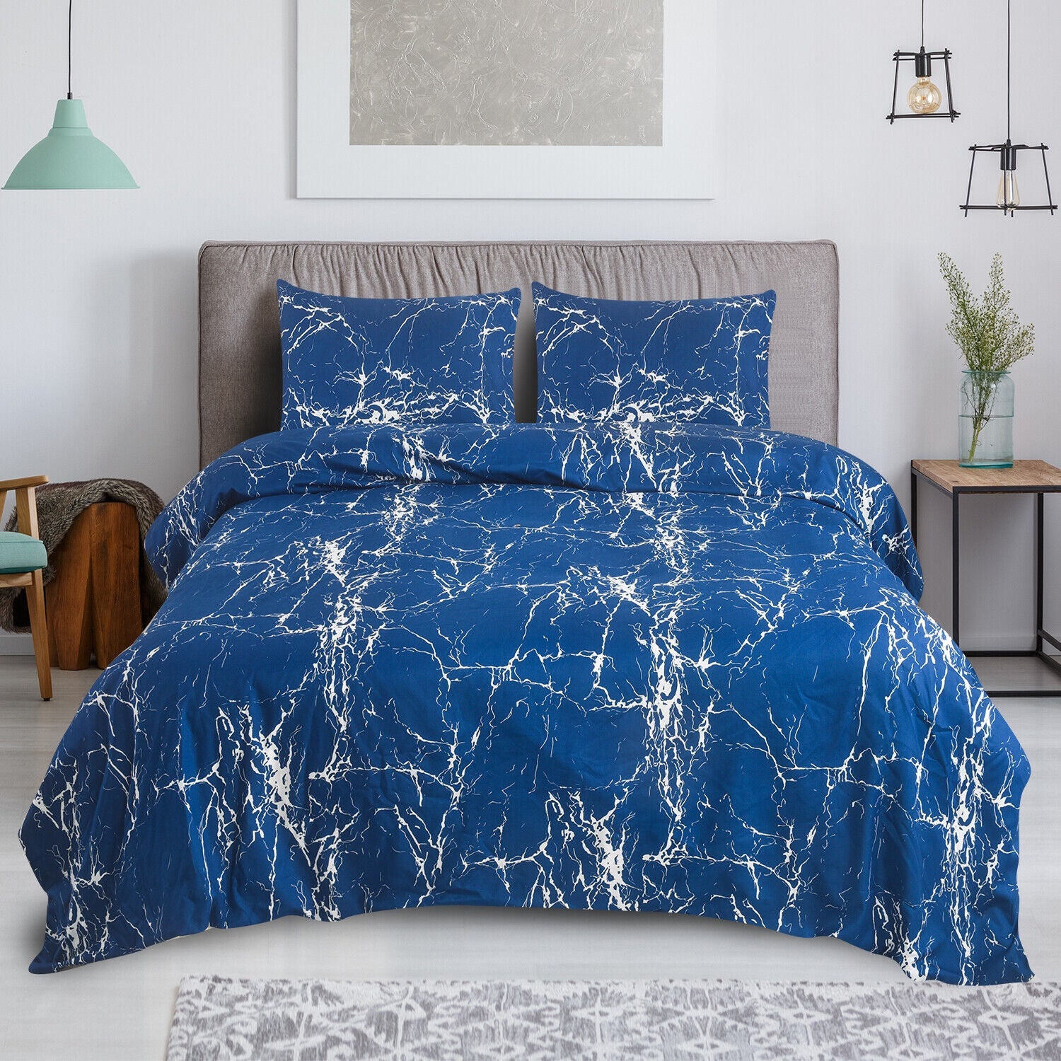 4 PCS Duvet Cover Set with Pillowcases and Matching Fitted Sheet 16 Design