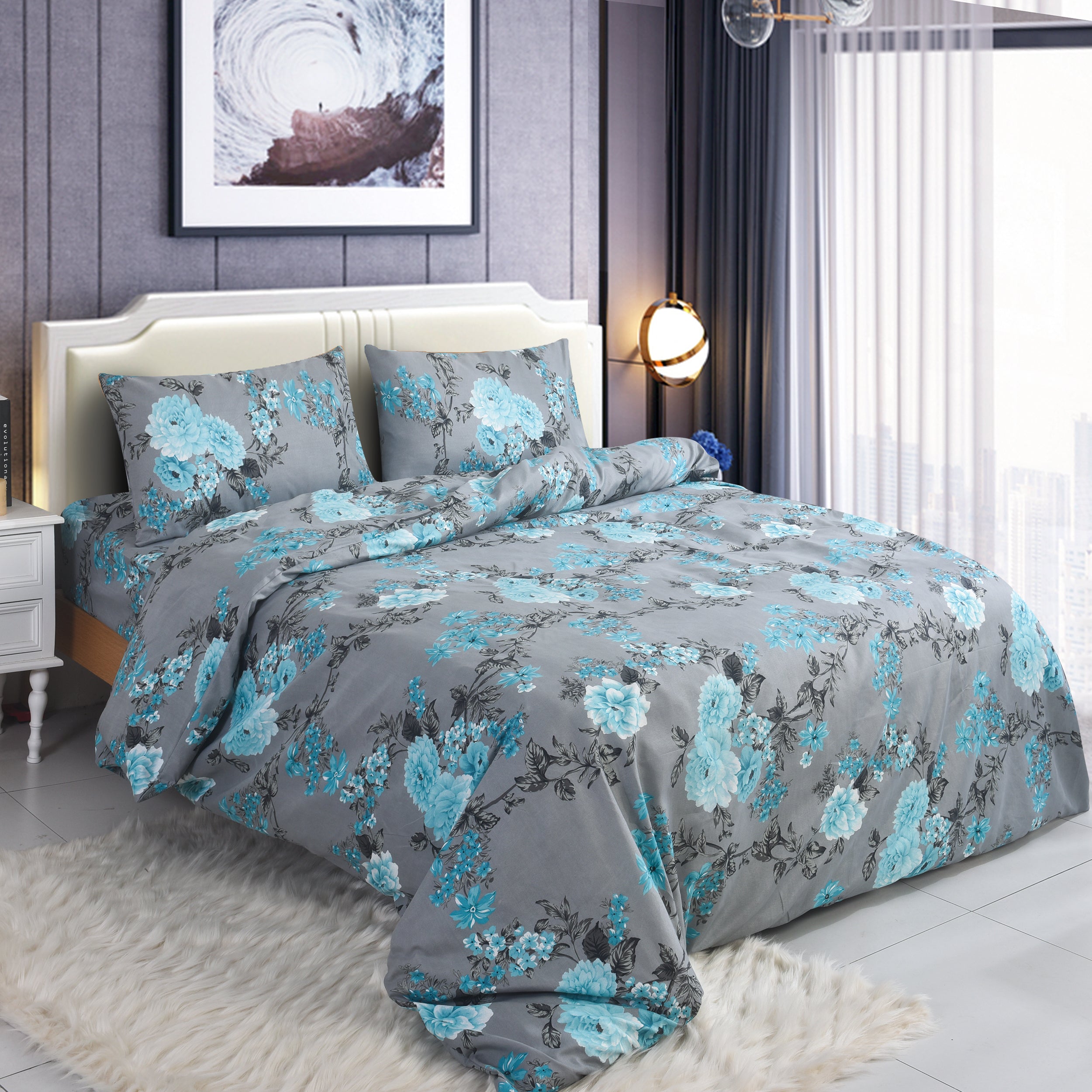 Obsidian Marble Luxe 4-Piece Bedding Set – Duvet Cover, Fitted Sheet & 2 Pillowcases.