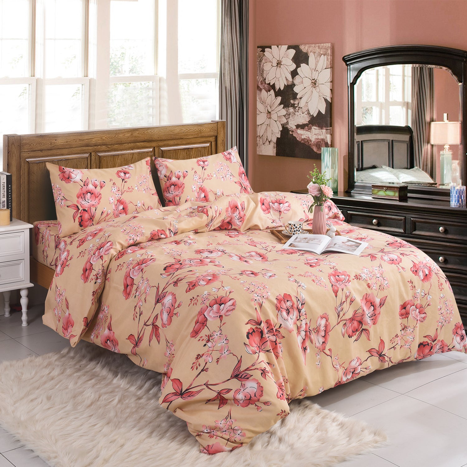 Obsidian Marble Luxe 4-Piece Bedding Set – Duvet Cover, Fitted Sheet & 2 Pillowcases.