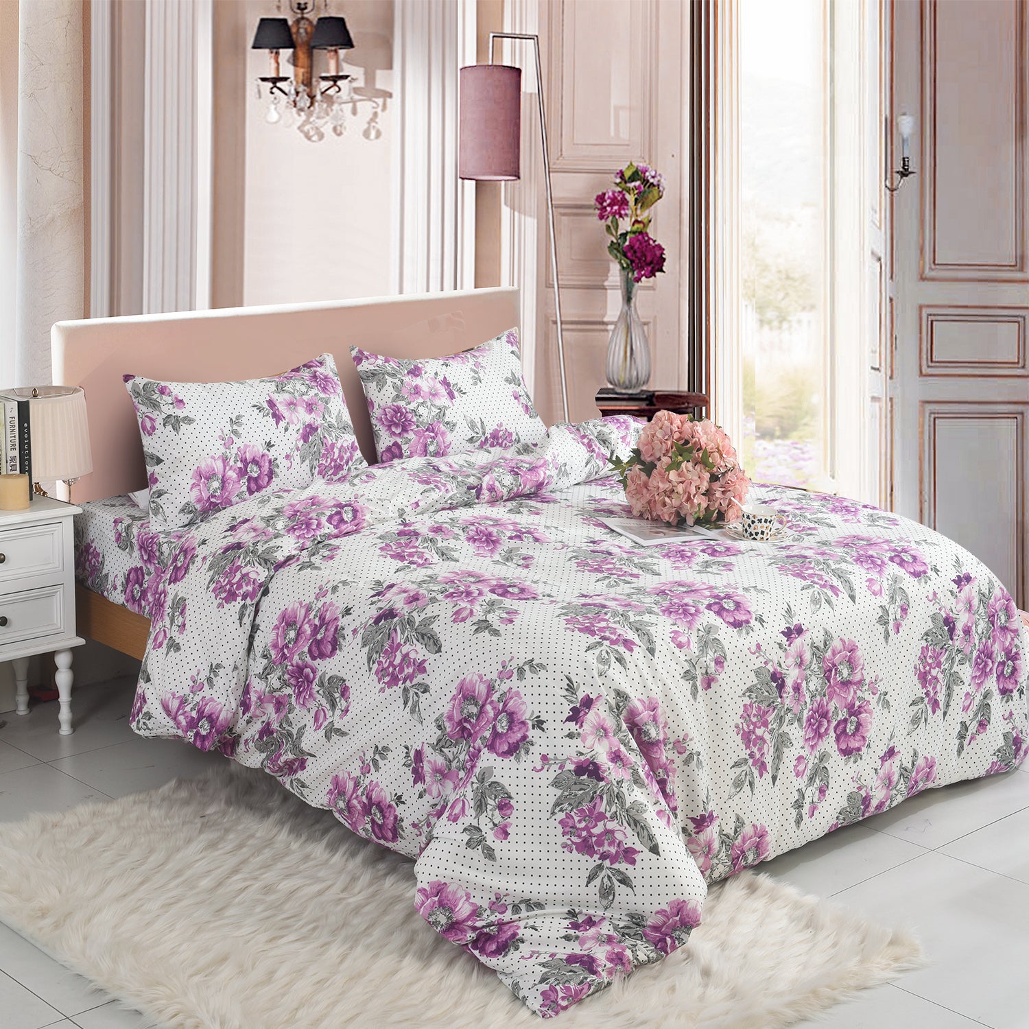 Obsidian Marble Luxe 4-Piece Bedding Set – Duvet Cover, Fitted Sheet & 2 Pillowcases.