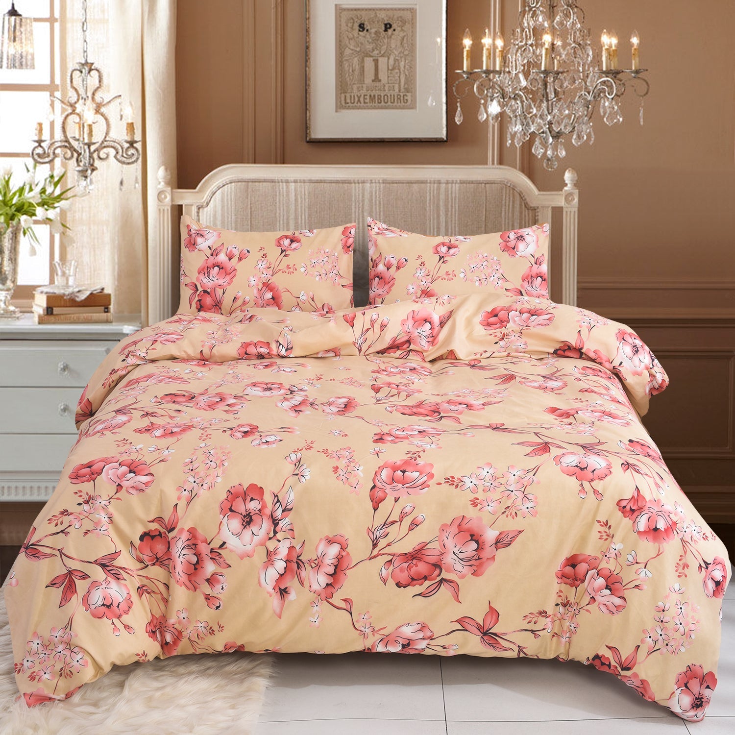 4 PCS Duvet Cover Set with Pillowcases and Matching Fitted Sheet 16 Design