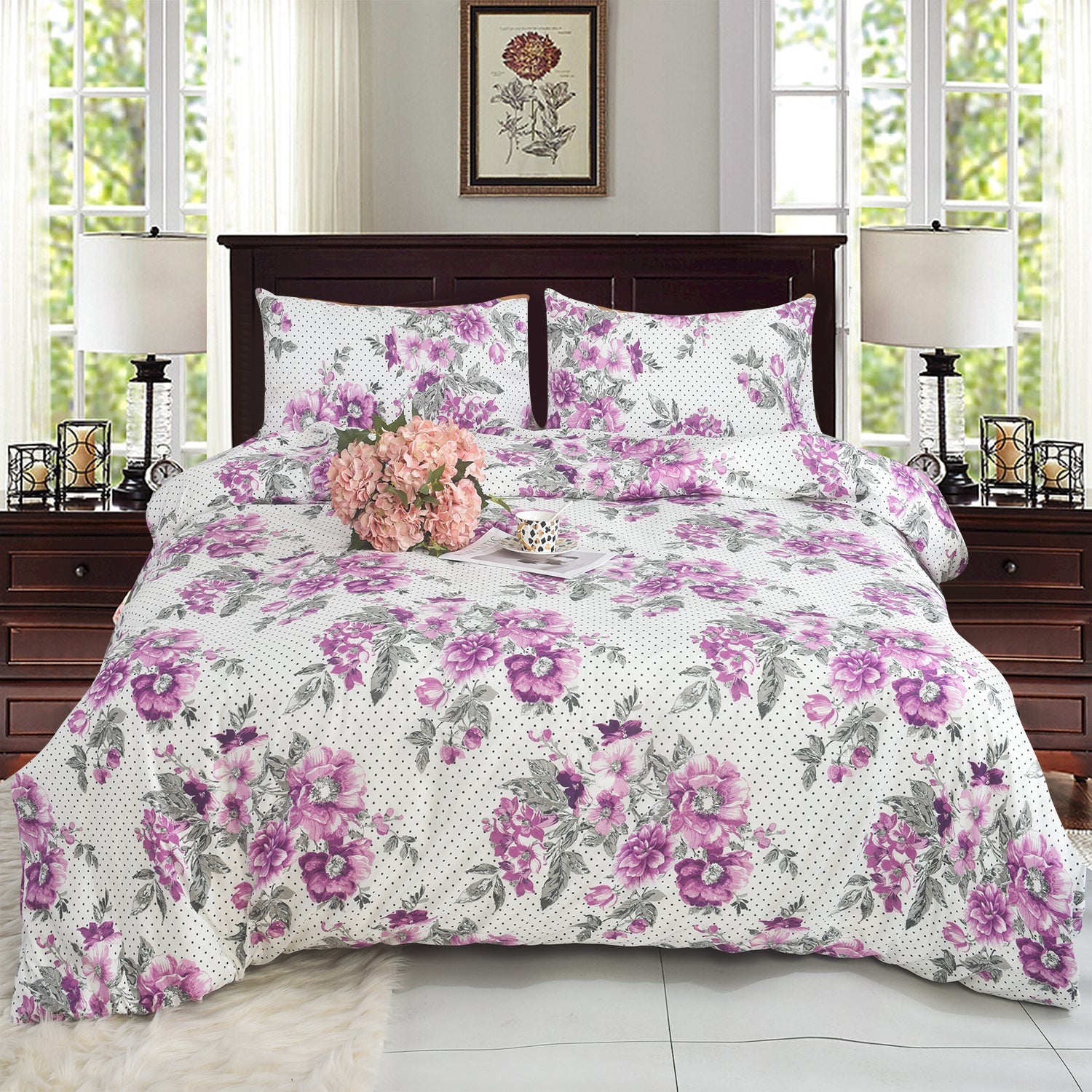4 PCS Duvet Cover Set with Pillowcases and Matching Fitted Sheet 16 Design