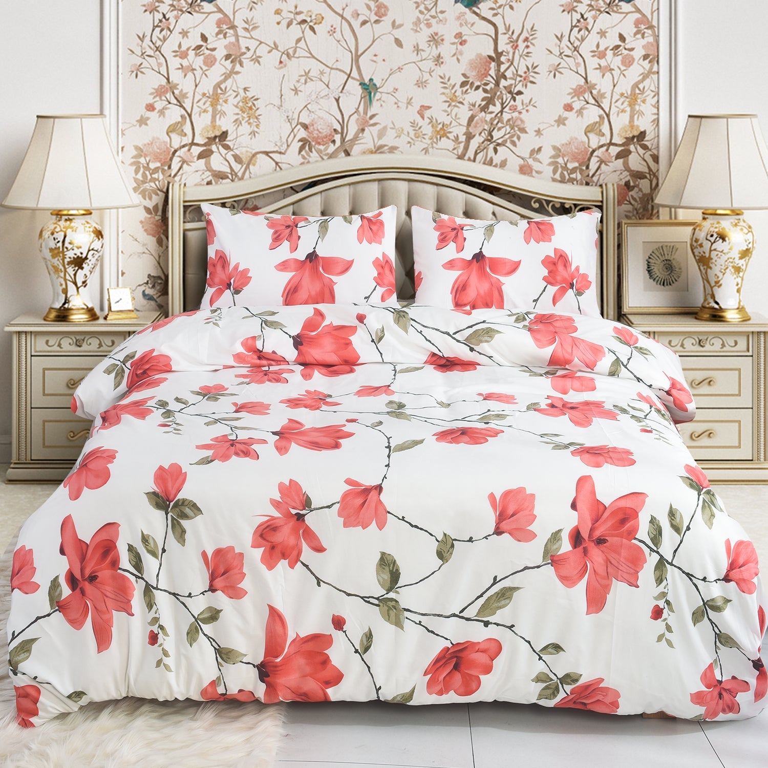 4 PCS Duvet Cover Set with Pillowcases and Matching Fitted Sheet 16 Design