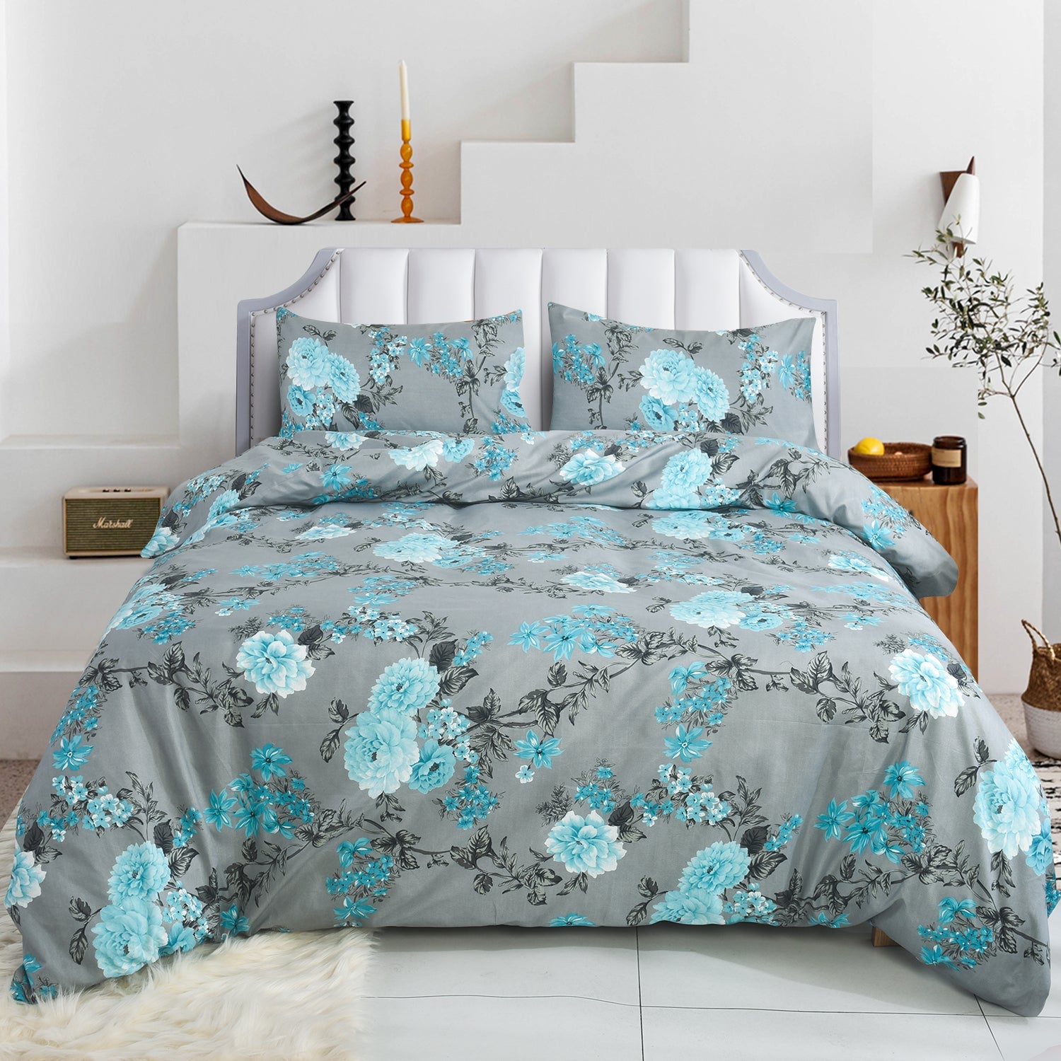 4 PCS Duvet Cover Set with Pillowcases and Matching Fitted Sheet 16 Design