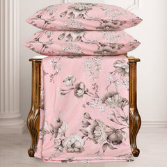 4 Piece Soft Floral Bedding-Blush Blossom Duvet Cover Set