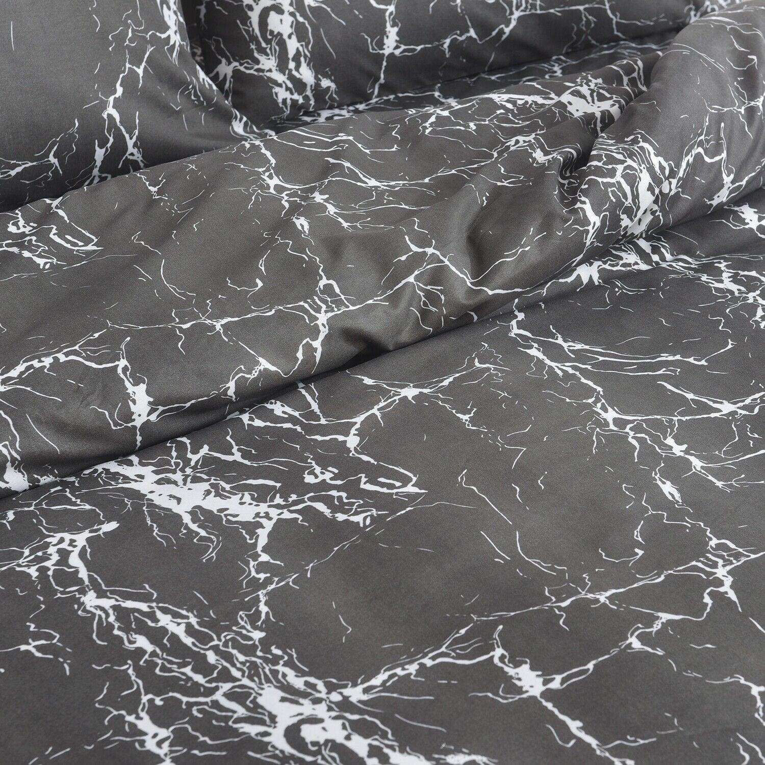 Luxury 4pcs Double Quilt Cover Set - Charcoal Marble Luxe Duvet Set
