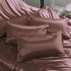 6PC BLUSH-PINK Satin Bedding Set ‚Äì Duvet, Fitted Sheet & Pillow Covers