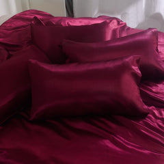 6PC Burgundy Satin Bedding Set ‚Äì Duvet, Fitted Sheet & Pillow Covers