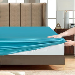 6PC Turquoise Satin Bedspread Collection ‚Äì Luxurious Duvet, Fitted Sheet & Pillowcases