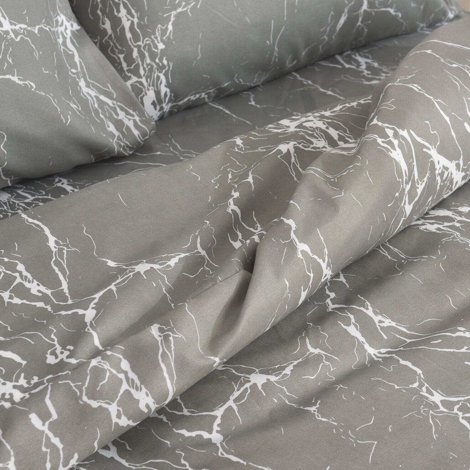 Luxury 4-Piece Quilt Cover Set - Double & Single | Silver Marble Serenity Duvet Set