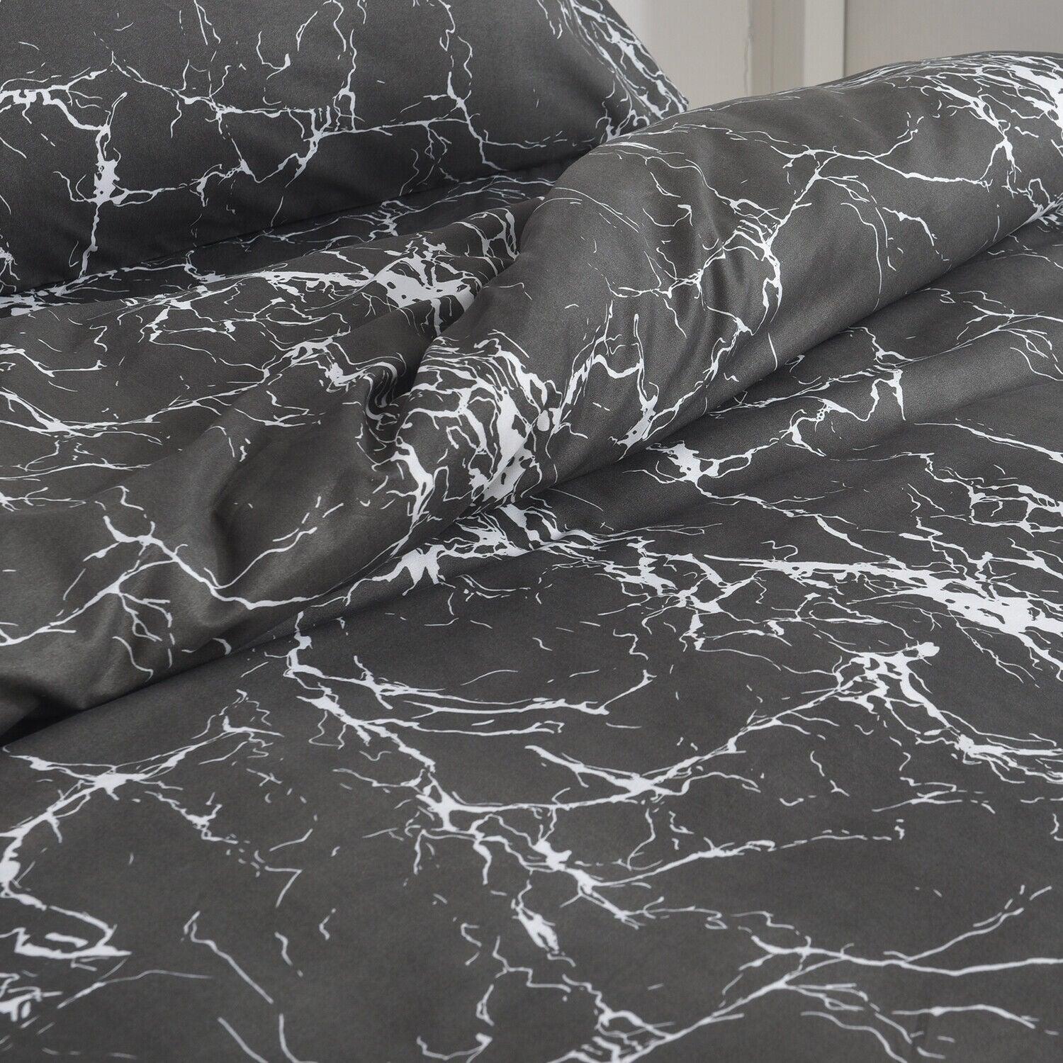 Luxury 4pcs Double Quilt Cover Set - Charcoal Marble Luxe Duvet Set