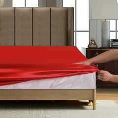 6PC Scarlet Red Satin Bed Set ‚Äì Includes Duvet, Fitted Sheet & Pillow Covers