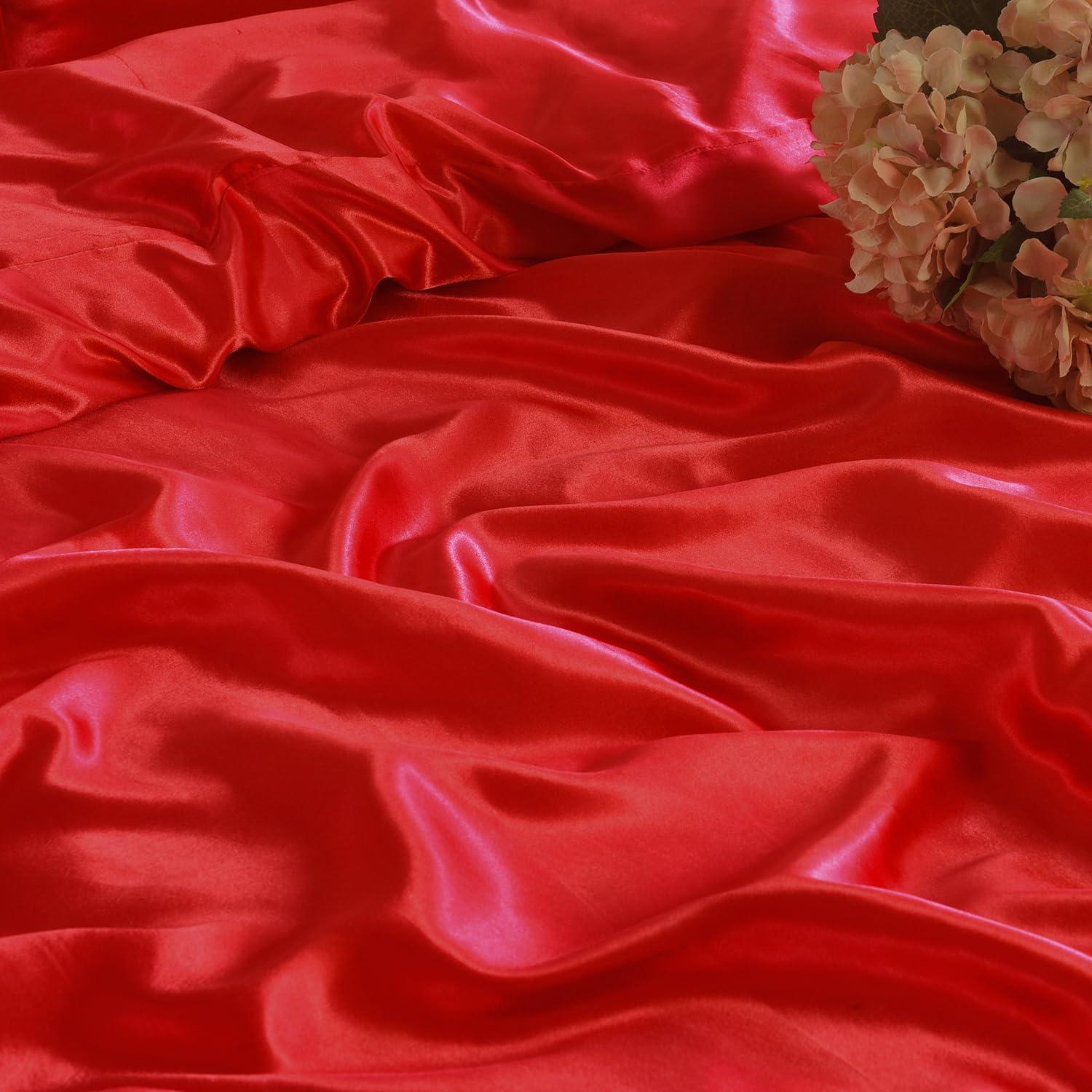 6PC Scarlet Red Satin Bed Set ‚Äì Includes Duvet, Fitted Sheet & Pillow Covers