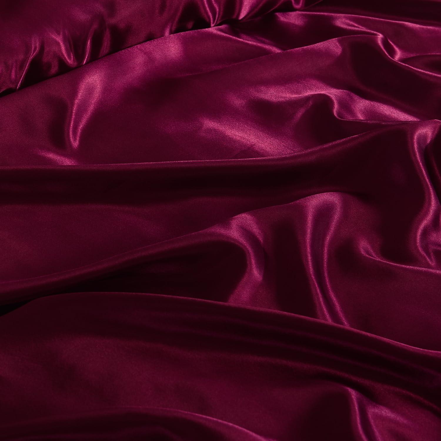 6PC Burgundy Satin Bedding Set ‚Äì Duvet, Fitted Sheet & Pillow Covers