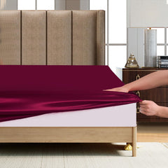 6PC Burgundy Satin Bedding Set ‚Äì Duvet, Fitted Sheet & Pillow Covers