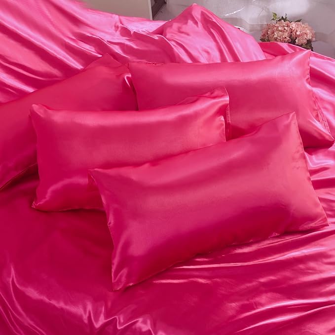 Luxury Satin Silk 6-Piece Bedding Set – Duvet Cover, Fitted Sheet & Pillowcases – Hotel-Style Soft, Elegant Bed Linen UK Sizes
