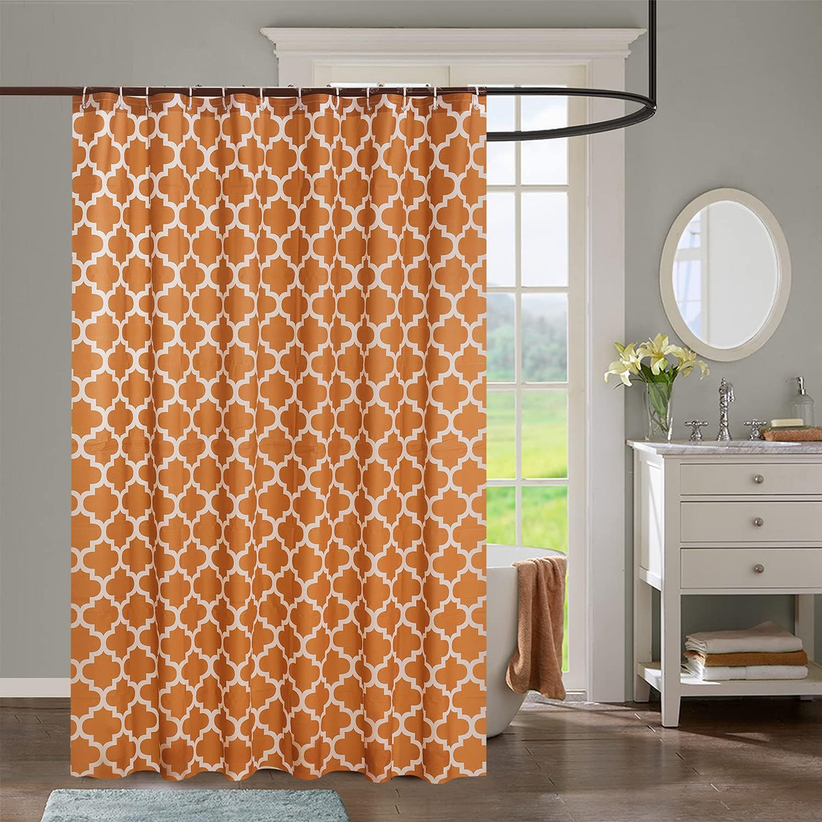 Waterproof Shower Curtain - Machine Washable, Stitched Steel Eyelets, Includes 12 Hooks
